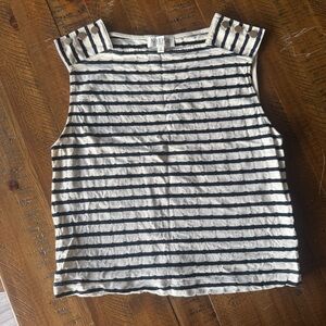 Nation LTD Black and Cream Striped Tank Top with Button Accents